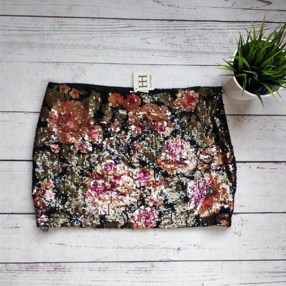 HAUTE HIPPIE Floral Print Sequin Party Chic Mini Skirt M NWT - Picture 2 of 8